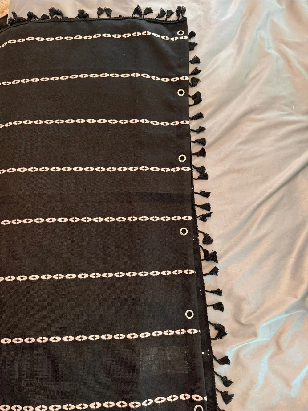 Black Striped Tassel Shower Curtain 37”x72” - Modern Boho - Picture 9 of 9